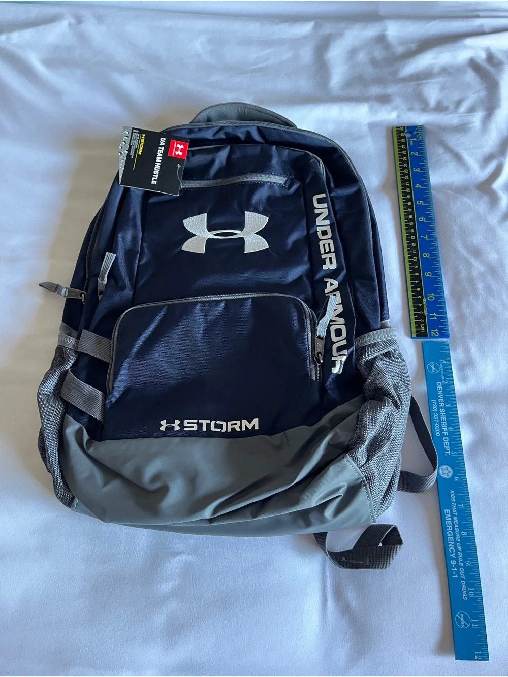 Under Armour UA Team Hustle Storm Backpack Navy Blue Unisex Laptop School Bag